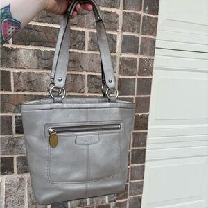 Coach Silver Leather Shoulder Tote